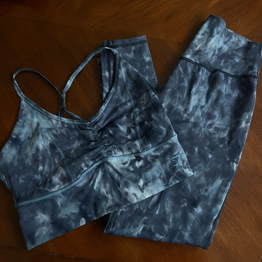 Gymshark Blue Tie-Dye Sports Bra and Leggings
